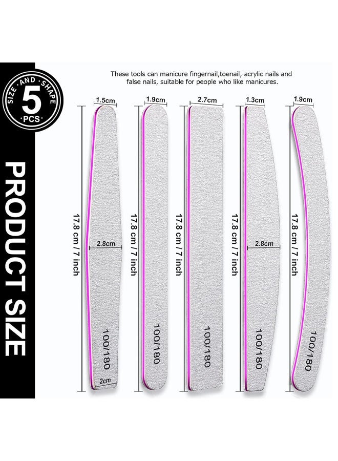 مجموعة مبارد أظافر مكونة من 10 قطع، 5 أشكال مختلفة لمبارد الأظافر الأكريليك والجيل، ألواح صنفرة بدرجة خشونة 100/180، مجموعة مبارد وملمع أظافر - Image 2